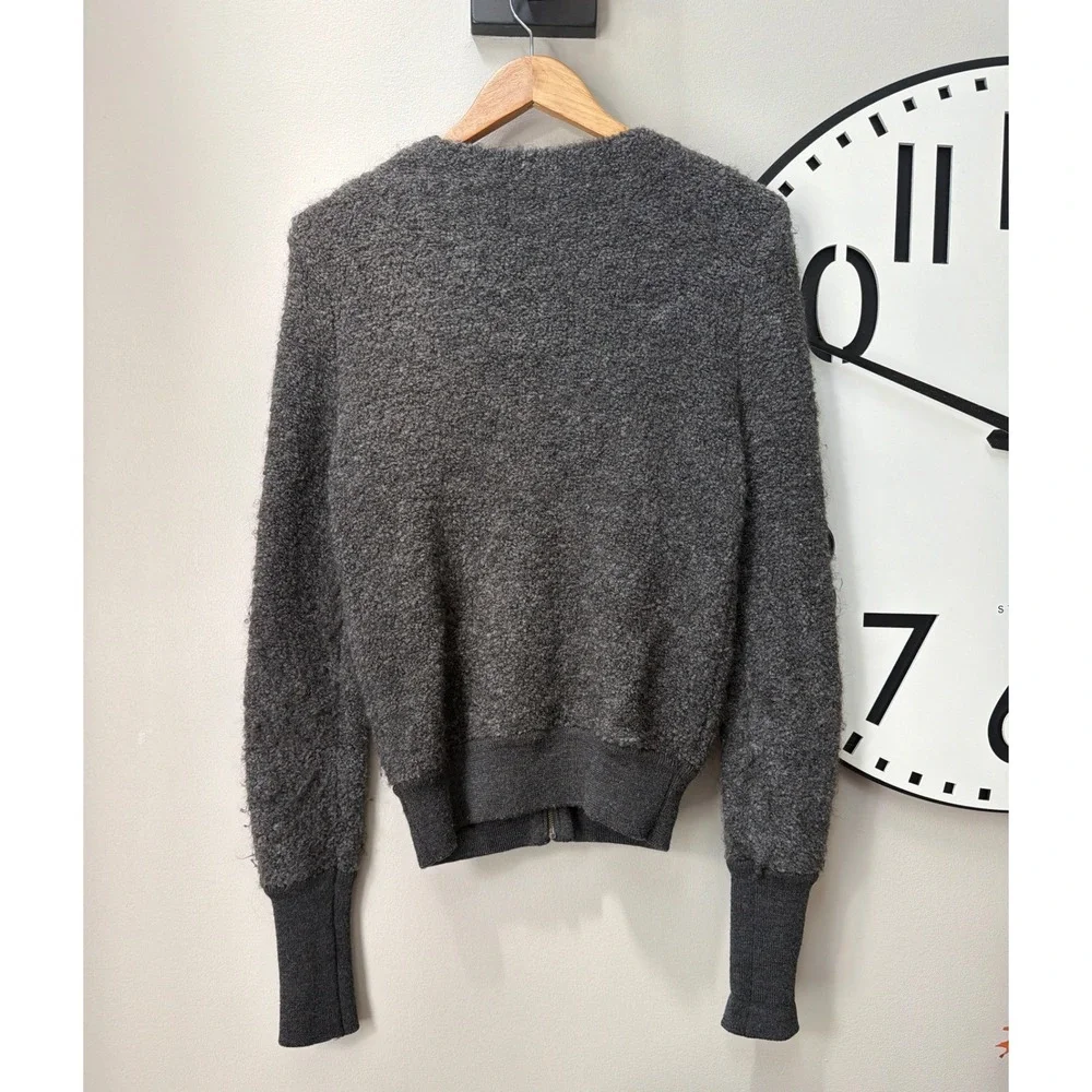 J.Crew Full Zip Cardigan Womens S Grey Wool Alpaca Blend Boucle Sweater Y2K